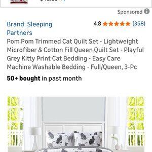 Pom Pom Cat Quilt Set - Gray